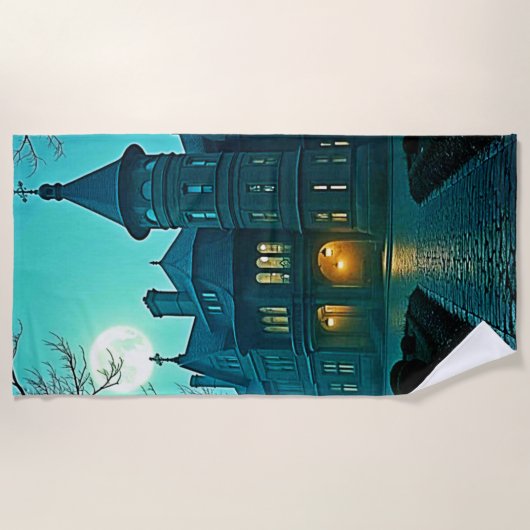 Eerie Viktorianisch Mansion Moonlight Strandtuch (Vorderseite)