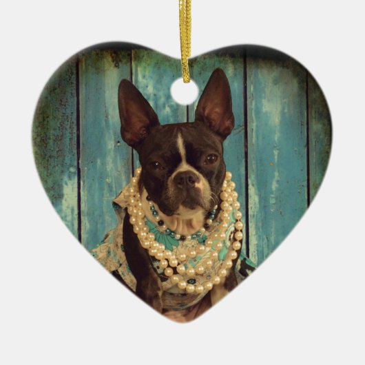 Efeu das Boston Terrier Keramik Ornament (Vorne)