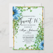 Efeu der blauen Wildblume Sweet 16 Einladung (Vorderseite)