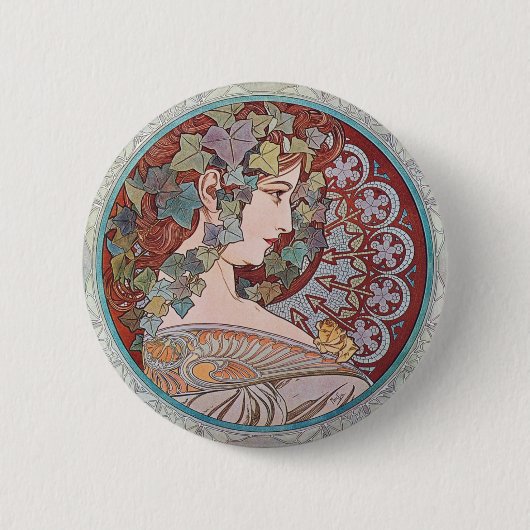 Efeu-Kunst Nouveau Alphonse Mucha rundes Button (Vorderseite)