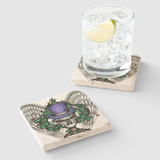 Efeu-Spaten-Schädel-Untersetzer Steinuntersetzer (Seitenansicht)