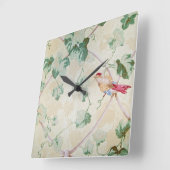 Efeu und Vogel entwerfen Retro Tapete Quadratische Wanduhr (Winkel)