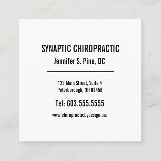 Effekte des vertebralen Subluxations-Chiropraktors Quadratische Visitenkarte (Rückseite)