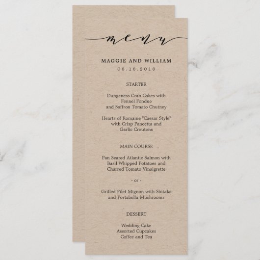 Eforless Script Menu Card Kraft Menükarte (Vorne/Hinten)