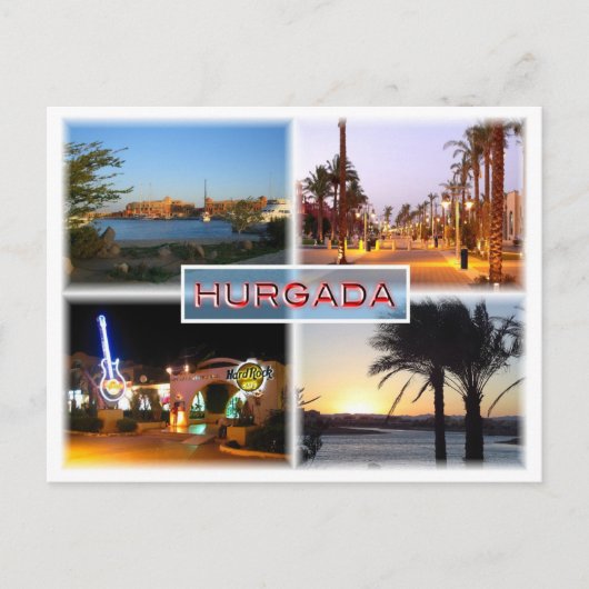 EG Ägypten - Hurghada by Night - Rotes Meer - El G Postkarte (Vorderseite)