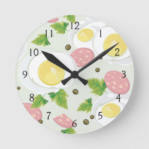 Egg and Sausage Pattern Runde Wanduhr