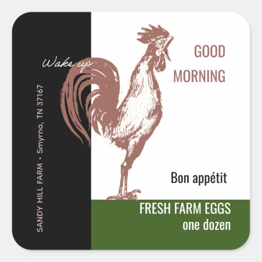 Egg Carton Rooster Guten Morgen Terrakotta Weckte Quadratischer Aufkleber (Vorderseite)