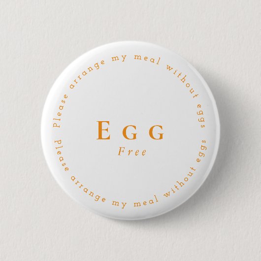 Egg-Free Request Badge, White - Orange Button (Vorderseite)
