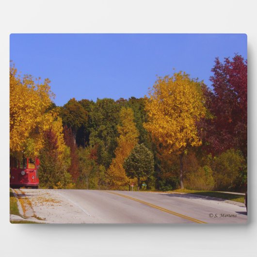 Egg Hafen, WI Herbstsaison mit Trolley Car Fotoplatte (Vorderseite)