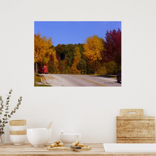 Egg Hafen, WI Herbstsaison mit Trolley Car Poster (Küche)