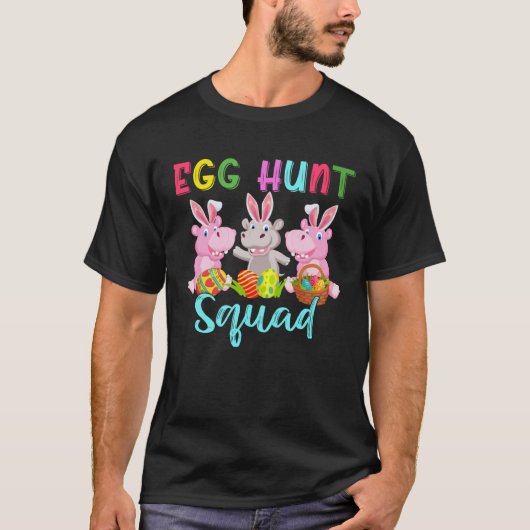 Egg Hunt Squad Three Easter Bunny Hippos Hunting E T-Shirt (Vorderseite)