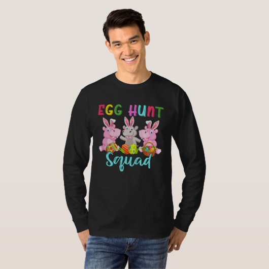 Egg Hunt Squad Three Easter Bunny Hippos Hunting E T-Shirt (Vorne ganz)
