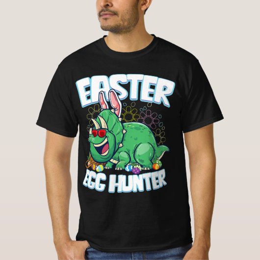 Egg Hunter Ostern Dinosaur Bunny Boys Triceratops T-Shirt (Vorderseite)