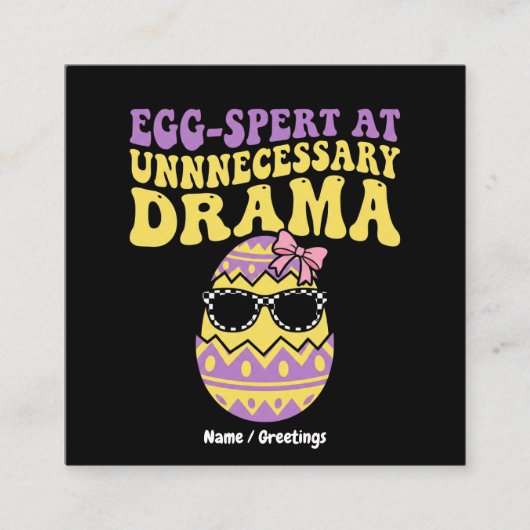Egg-spert At Unnecessary Drama Funny Retro Easter  Quadratische Visitenkarte (Vorderseite)