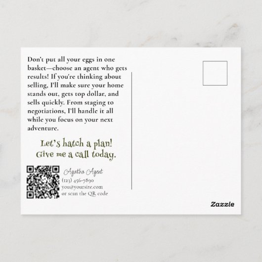 Egg-stra Appealing Real Anwesen Realty Marketing Postkarte (Rückseite)