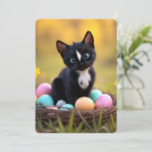 Egg-stra Niedlich: Felinis Springtime-Überraschung Feiertagskarte (Stehend Vorderseite)