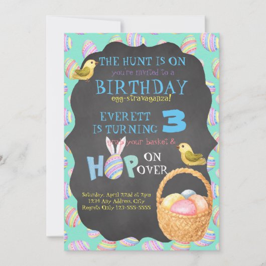 Egg-Stravaganza Einladung zum Geburtstag (Vorderseite)