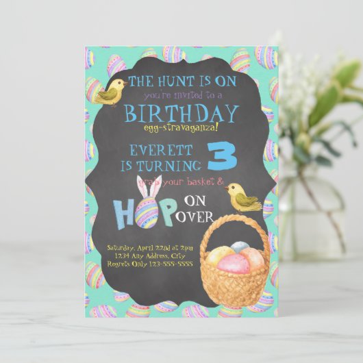 Egg-Stravaganza Einladung zum Geburtstag (Stehend Vorderseite)