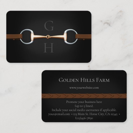 Eggbutt Snaffle Bit & Laced Reins Doppelmonogramm Visitenkarte (Vorne/Hinten)