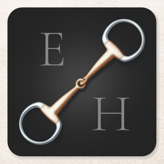 Eggbutt Snaffle Bit Mit Monogramm Reittier Rechteckiger Pappuntersetzer (Vorderseite)