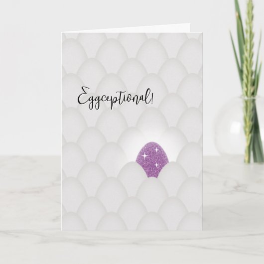 Eggceptional! Lila Glitter-Ei Gratulation Karte (Vorderseite)