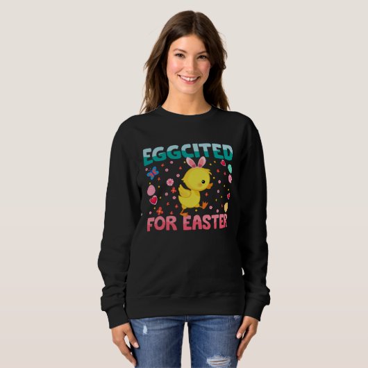 Eggcited For Easter Bunny Duck Rabbit  Kids Sweatshirt (Vorne ganz)