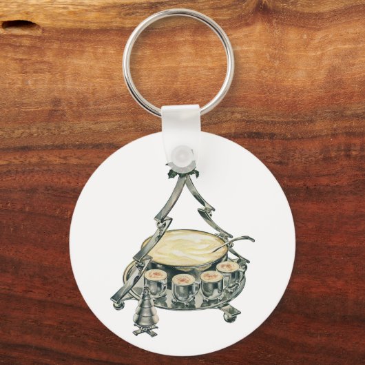 Eggnog in einer Weihnachtsbaum-Punch Bowl Schlüsselanhänger (Vorderseite)