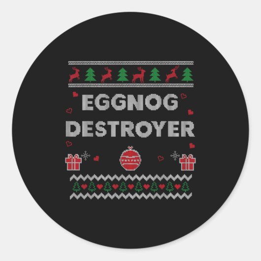 Eggnog Lover Funny Ugly Christmas Style Xmas Gift Runder Aufkleber (Vorderseite)