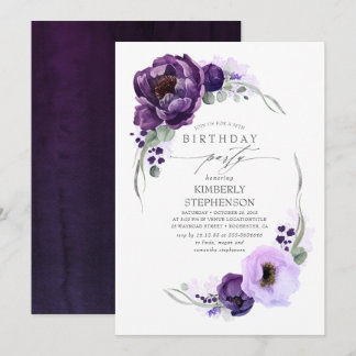 Eggpflanze Lila florale Botanische Moderne Geburts Einladung
