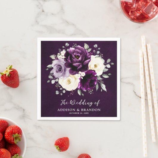 Eggpflanze Lila Pflaume Elfenbeinblütenhochzeit Na Serviette (Beispiel)