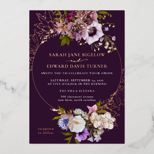 Eggpflanze Lila Plum floral Folieneinladung (Vorderseite)