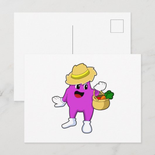 Eggplant als Bauer mit Carrot Postkarte (Vorne/Hinten)
