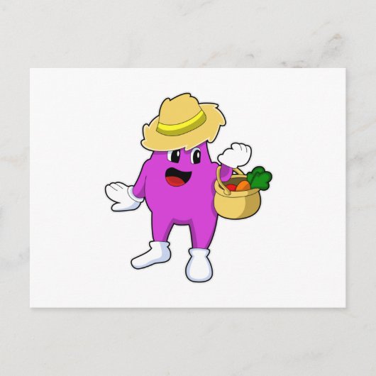 Eggplant als Bauer mit Carrot Postkarte (Vorderseite)