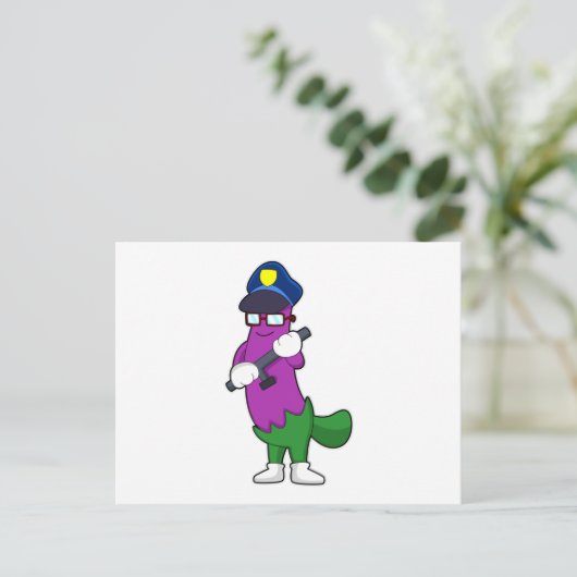 Eggplant als Polizeibeamter mit Baton Postkarte (Stehend Vorderseite)