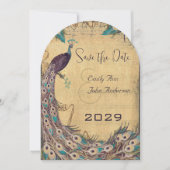 Eggplant Aqua Peacock Vintag 3 Feathers Einladung (Vorderseite)