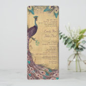 Eggplant Aqua Vintag Peacock Wedding Einladung (Stehend Vorderseite)