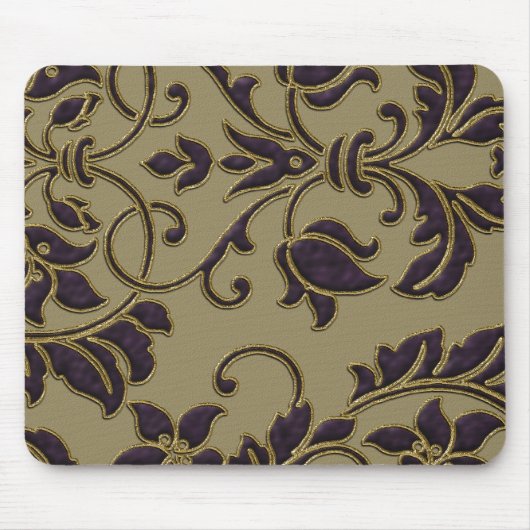 Eggplant auf Tan Satin Damask Mousepad (Vorne)