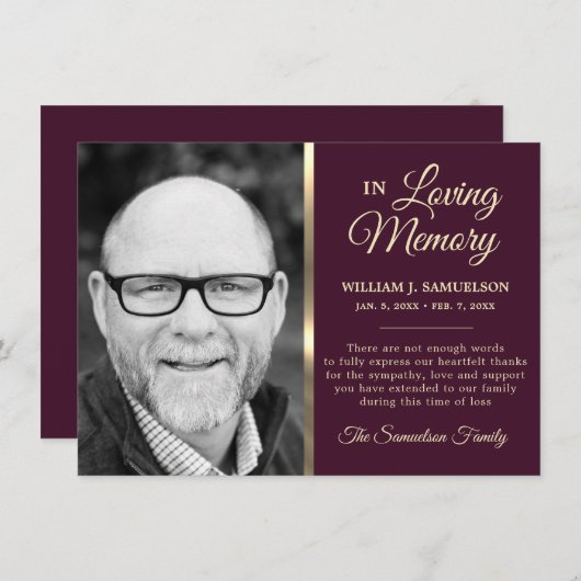 Eggplant Beileid Beerdigung Gedächtnis DANK IHNEN Dankeskarte (Vorne/Hinten)