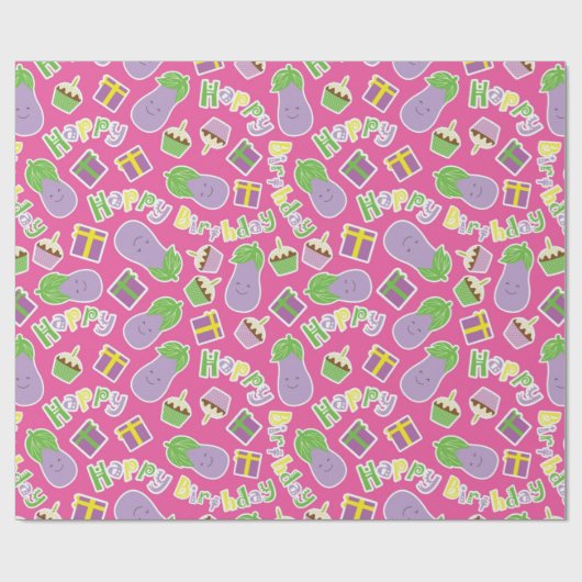 Eggplant Birthday Pattern Geschenkpapier (Flach)