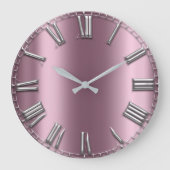 Eggplant Blush Gray Lila Silver Roman Numbers Große Wanduhr (Vorderseite)
