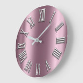 Eggplant Blush Gray Metal Gray Silver Roman Number Große Wanduhr (Winkel)