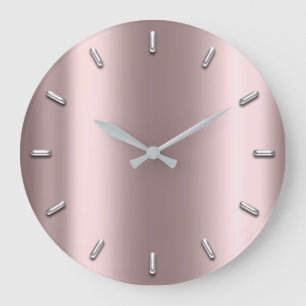 Eggplant Blush Metallic Minimal Silver Gray Große Wanduhr