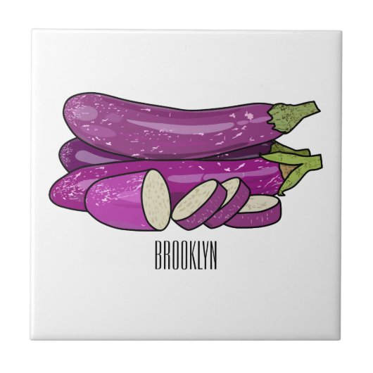 Eggplant Cartoon-Abbildung Fliese (Vorderseite)