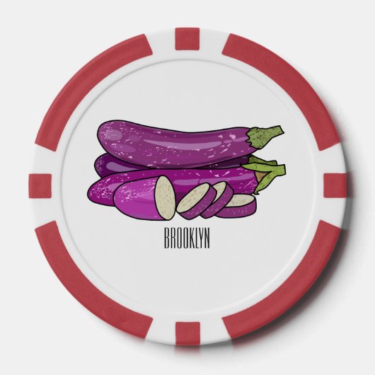 Eggplant Cartoon-Abbildung Pokerchips (Vorderseite)