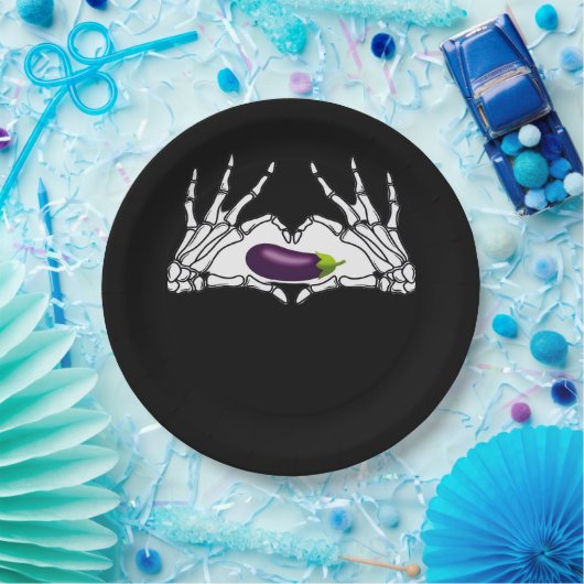 Eggplant Classic - Skeleton Hands Herz Pappteller (Party)
