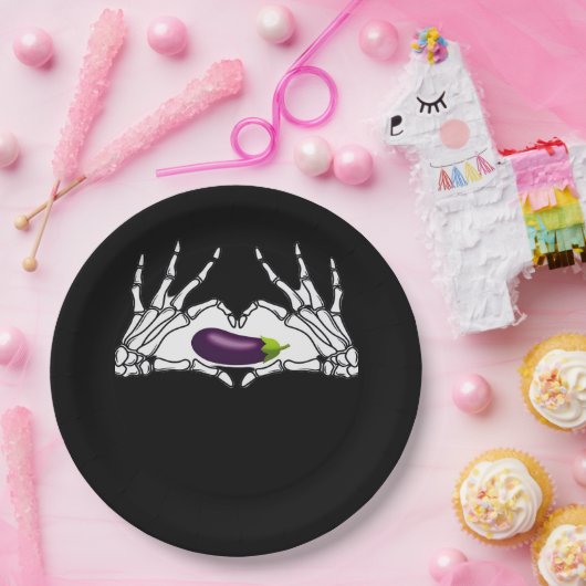 Eggplant Classic - Skeleton Hands Herz Pappteller (Party)