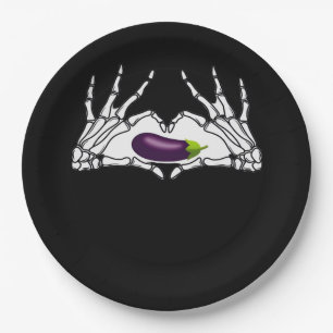 Eggplant Classic - Skeleton Hands Herz Pappteller