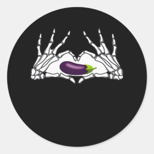 Eggplant Classic - Skeleton Hands Herz Runder Aufkleber