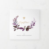 Eggplant Couronne de Feuillage Aquarelle, Bapteme Dreifach Gefaltete Einladung (Cover)