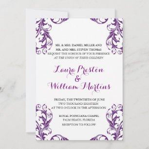 Eggplant Damask Einladung zur Hochzeit